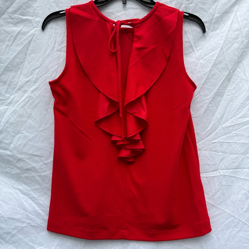 Ann Taylor Red Sleeveless Ruffle Back Keyhole Tie Holiday Party Top Size Small - Picture 2 of 7